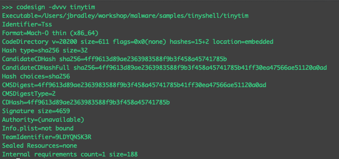 Screenshot: codesign information