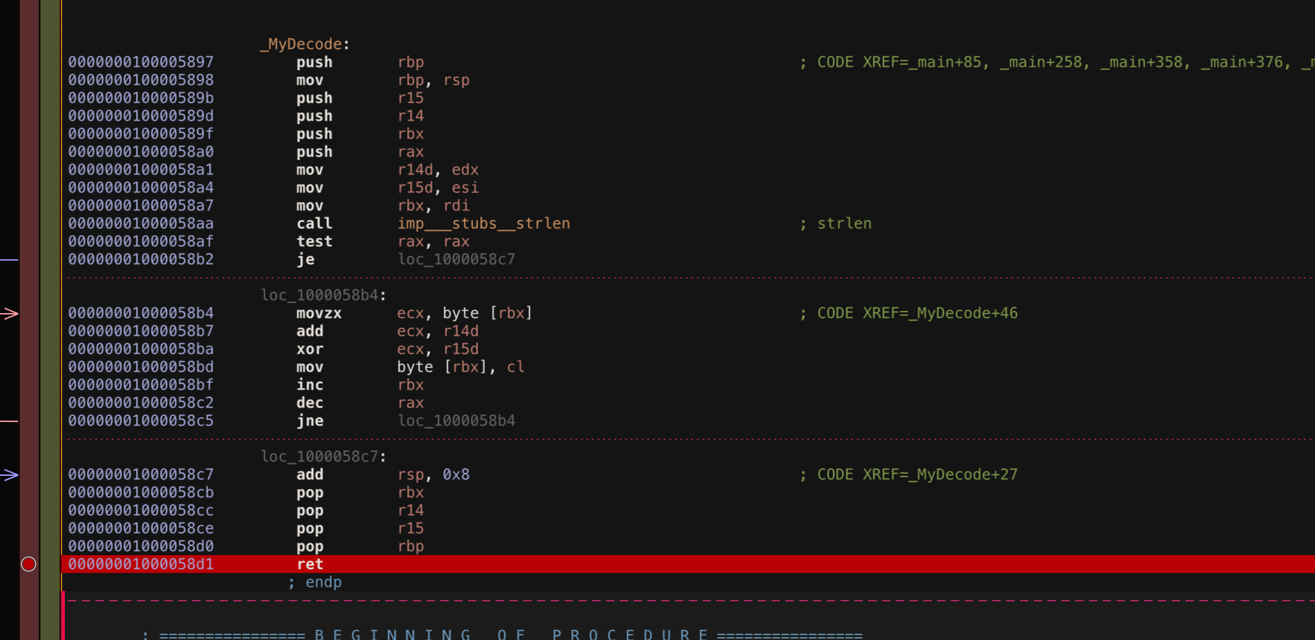 Screenshot: setting the breakpoint in the debugger