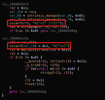 Screenshot: sscanf() parsing logic